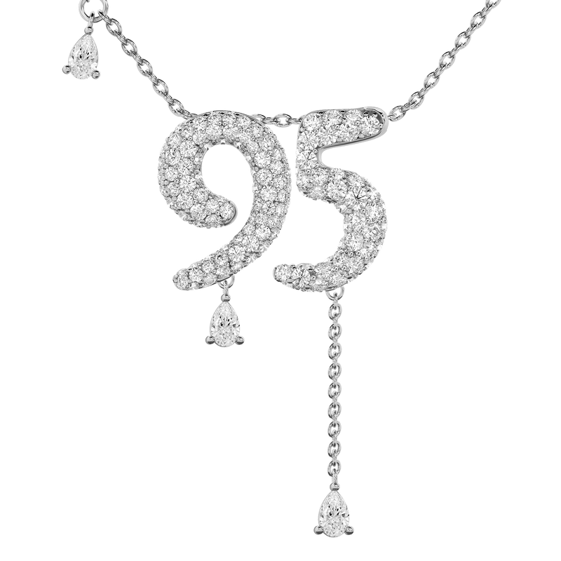 95 Pavé Diamond Numerology Necklace White Gold 20mm by Logan Hollowell Jewelry