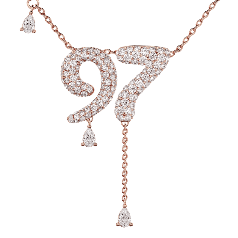97 Pavé Diamond Numerology Necklace Rose Gold 20mm by Logan Hollowell Jewelry