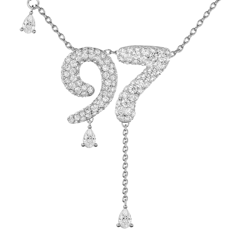 97 Pavé Diamond Numerology Necklace White Gold 20mm by Logan Hollowell Jewelry