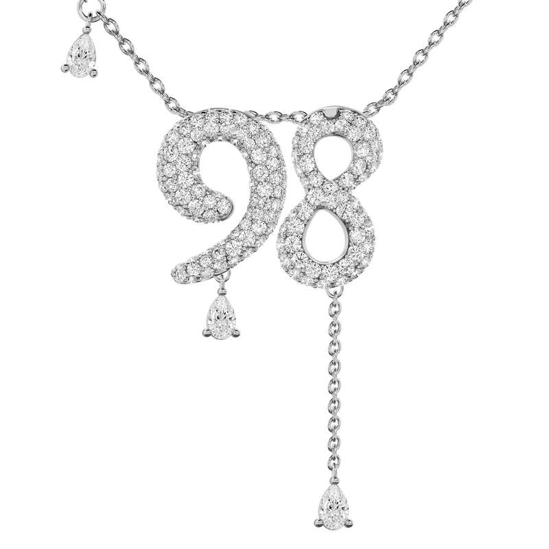 98 Pavé Diamond Numerology Necklace White Gold 20mm by Logan Hollowell Jewelry