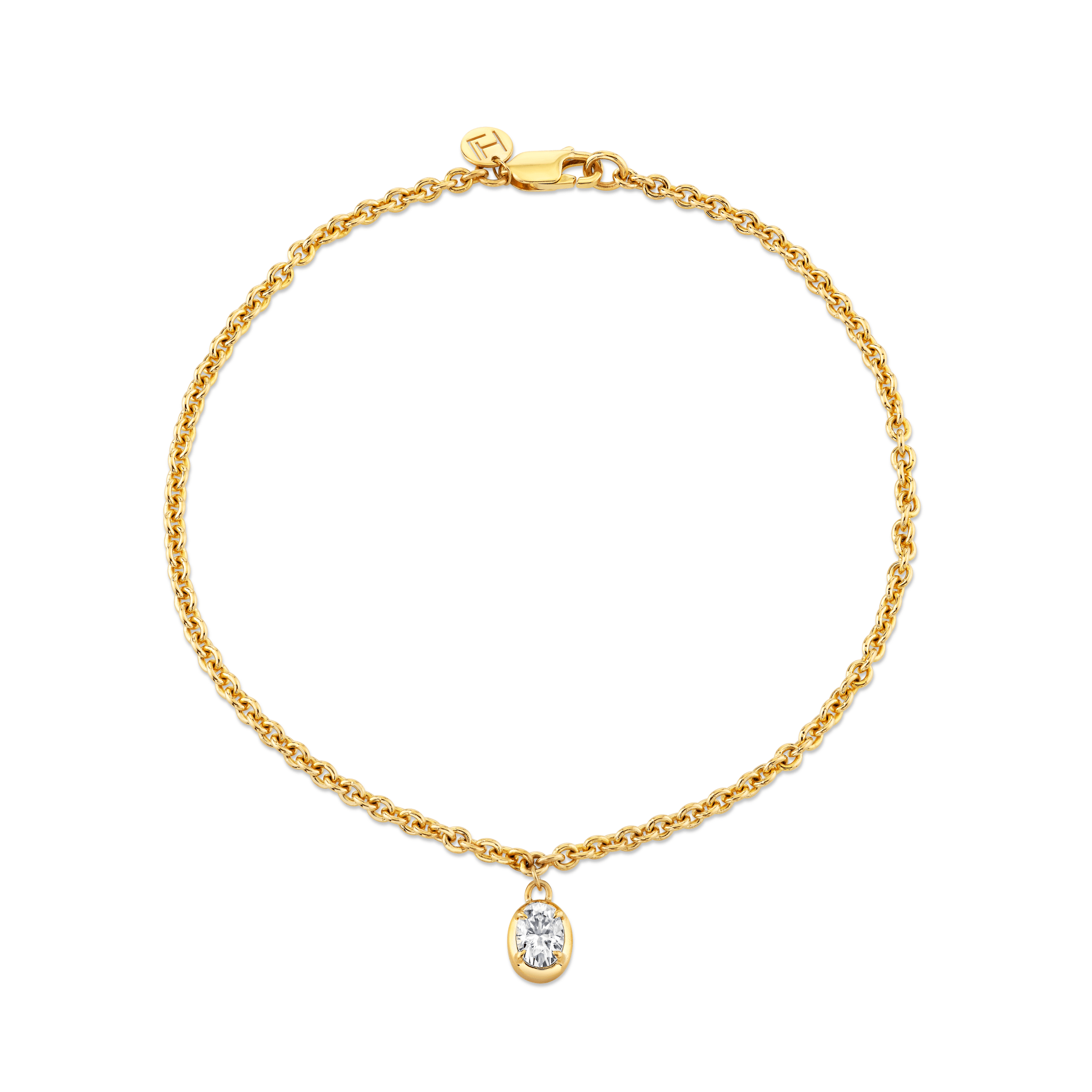 Oval Diamond Chain Anklet Yellow Gold by Logan Hollowell Jewelry