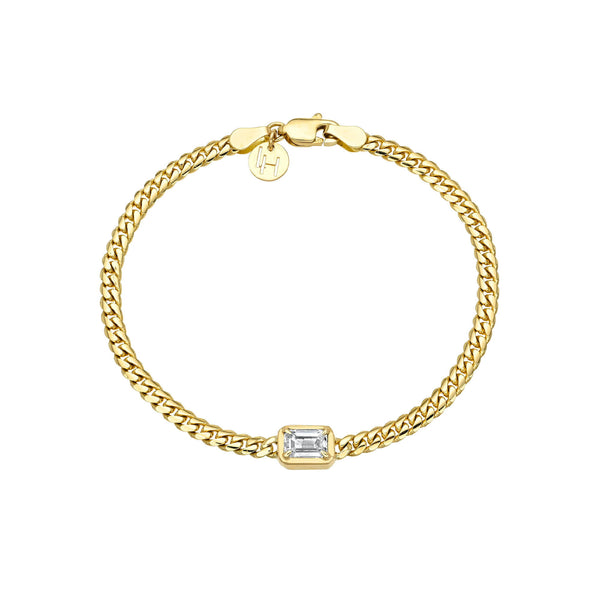 Emerald Cut Diamond Cuban Bracelet Yellow Gold 6.5" by Logan Hollowell Jewelry