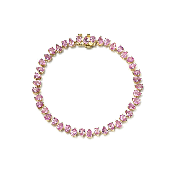 Petite Reverse Water Drop Pink Sapphire Tennis Bracelet Yellow Gold by Logan Hollowell Jewelry