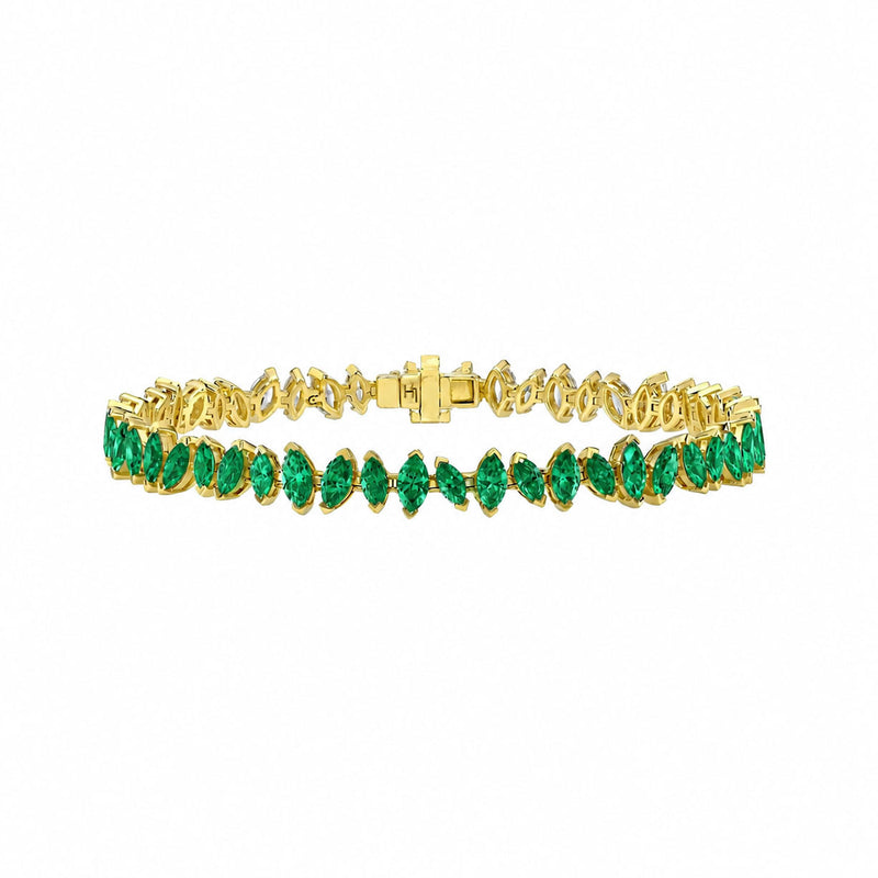 Dancing Marquise Emerald Bracelet Yellow Gold by Logan Hollowell Jewelry