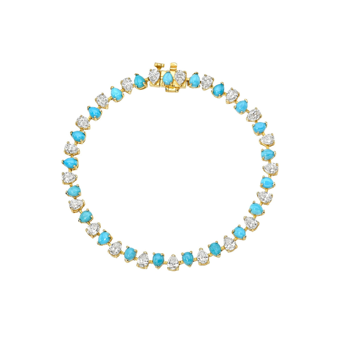 Petite Reverse Diamond and Turquoise Bracelet Yellow Gold 6.5" by Logan Hollowell Jewelry