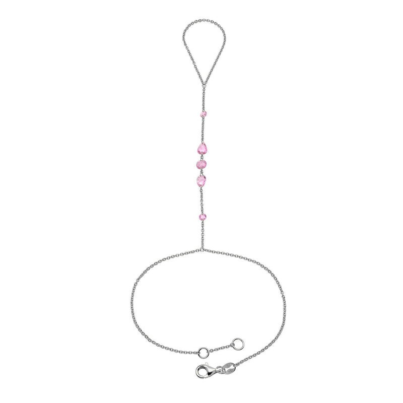 Eau De Rose Cut Iris Pink Sapphire Hand Chain White Gold by Logan Hollowell Jewelry