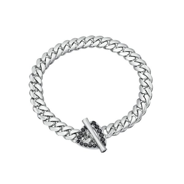 Men’s Pave Black Diamond Trillion Toggle Bracelet White Gold 7.5" by Logan Hollowell Jewelry