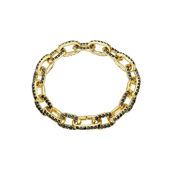 Poseidon Black Diamond Link Bracelet Yellow Gold 7.5" by Logan Hollowell Jewelry