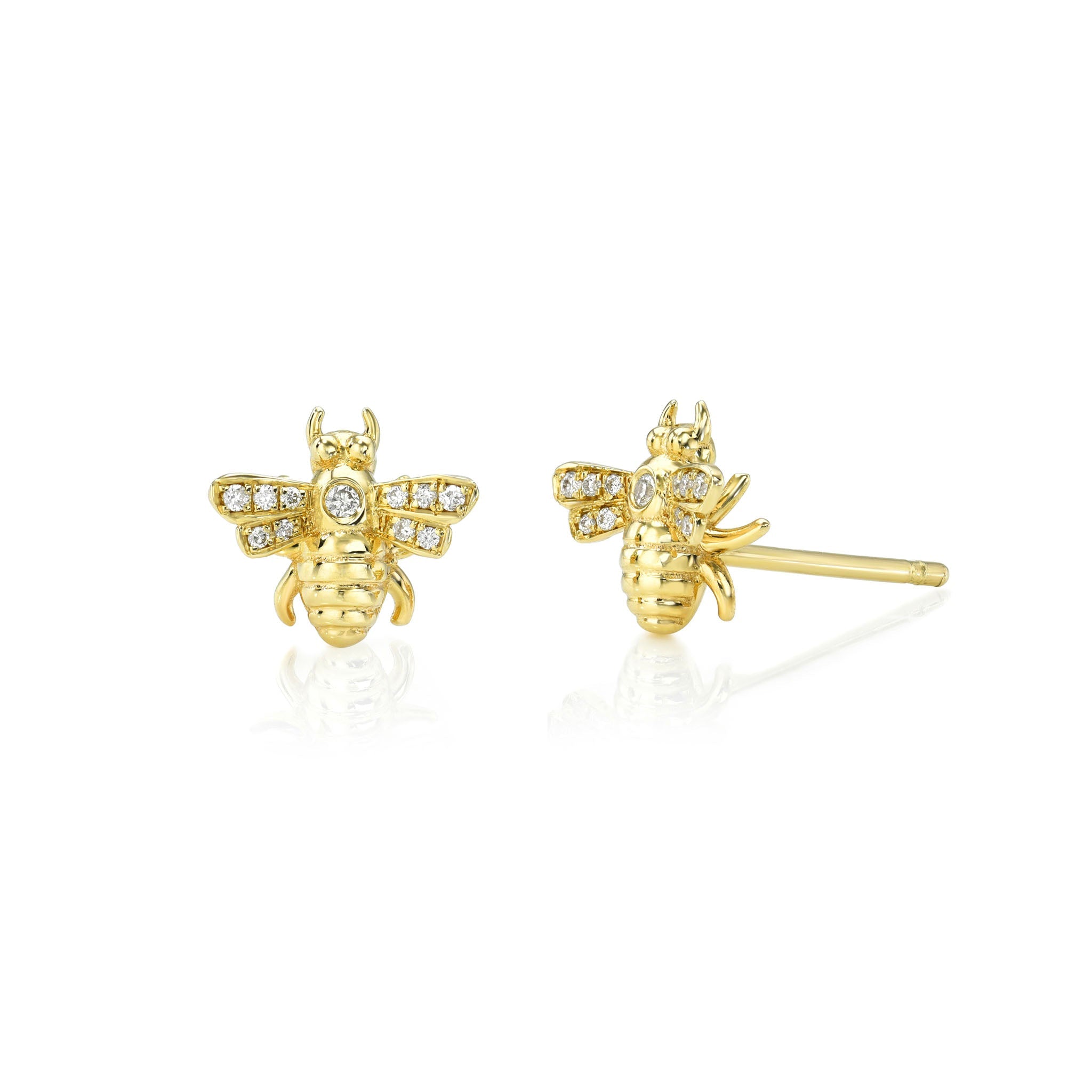 Petite Bee Diamond Studs Yellow Gold Pair by Logan Hollowell Jewelry