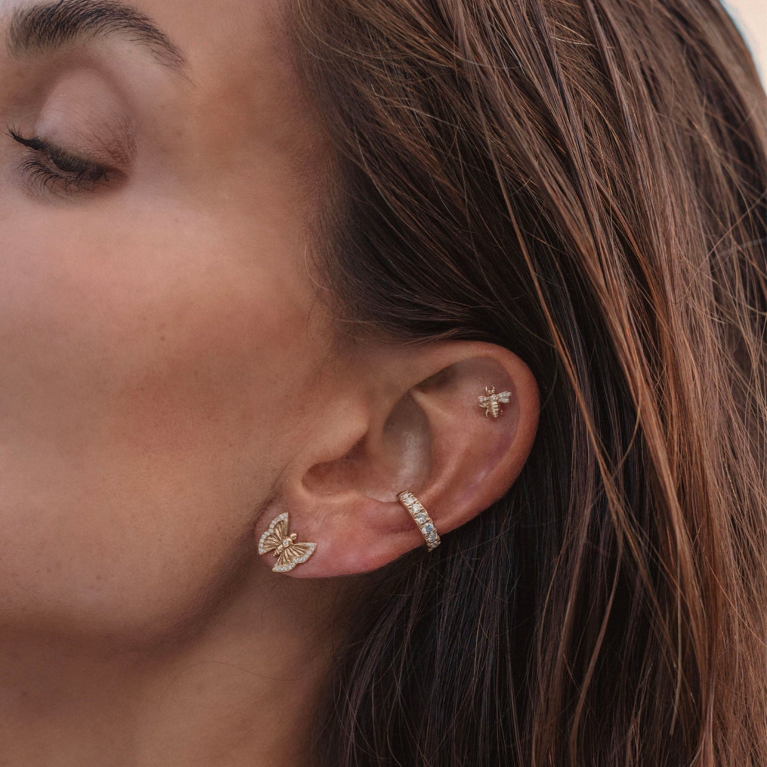 Petite Bee Diamond Studs by Logan Hollowell Jewelry