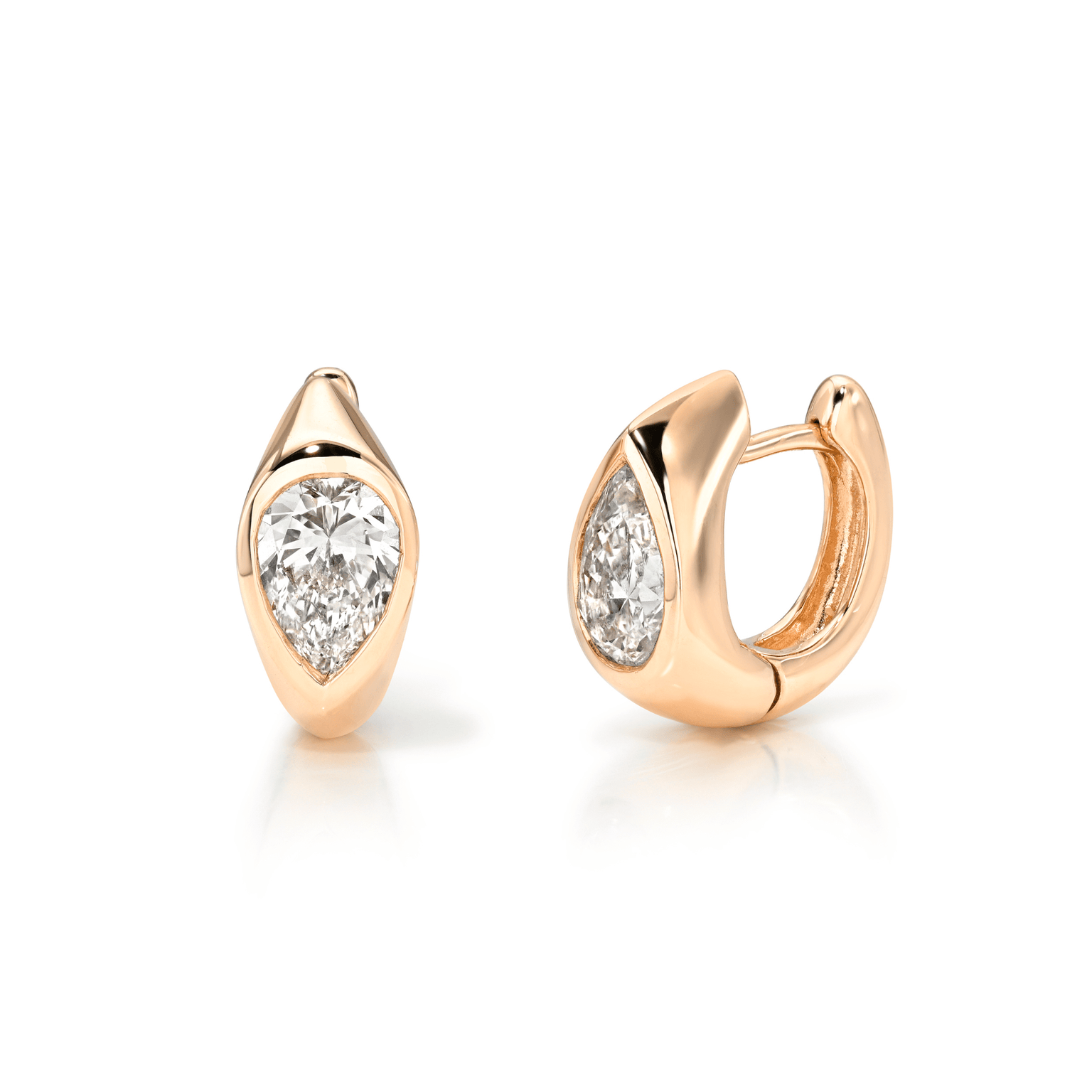 Diamond Reverse Pear Huggies 18k Rose Gold by Logan Hollowell Jewelry