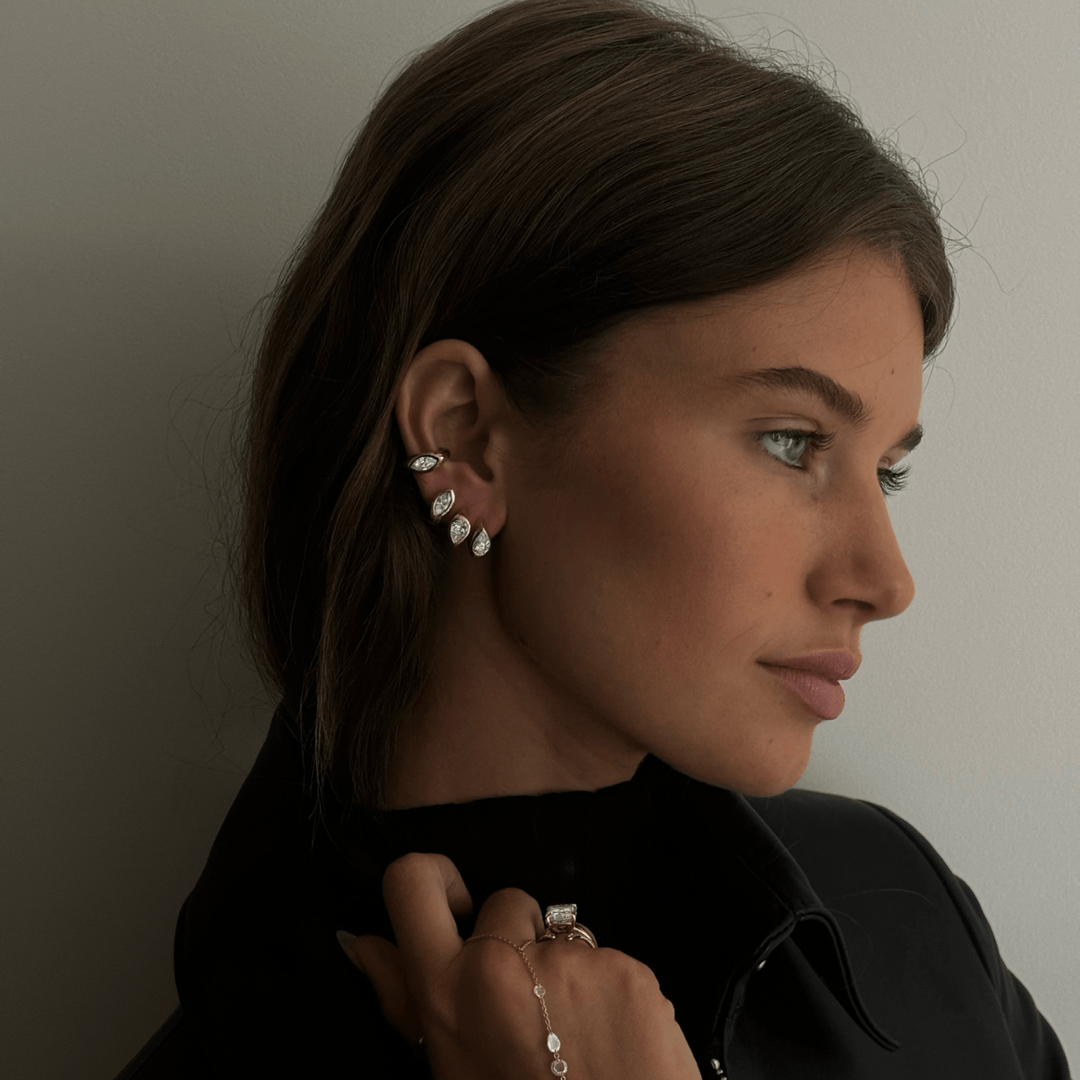 Diamond Reverse Pear Huggies by Logan Hollowell Jewelry