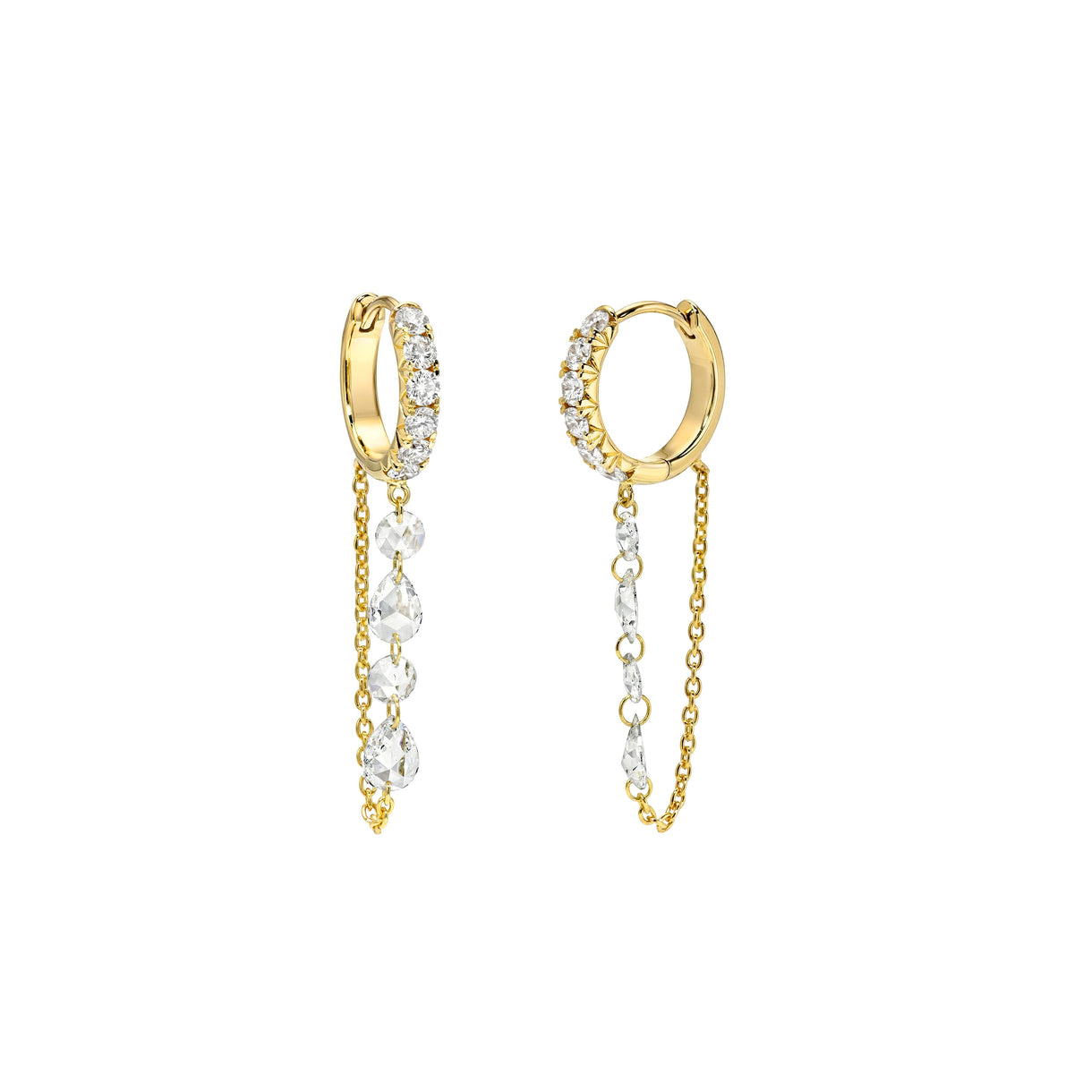 Mini Eau de Rose Cut Diamond Iris Chain Earrings (MTR) TEMP by Logan Hollowell Jewelry