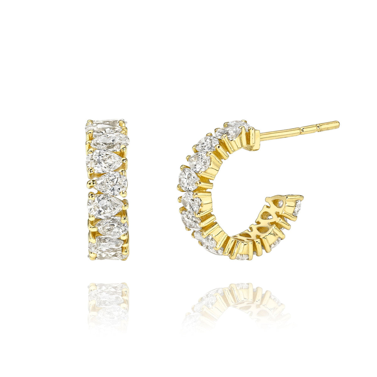 Reverse Water Drop Diamond Hoops Yellow Gold by Logan Hollowell Jewelry