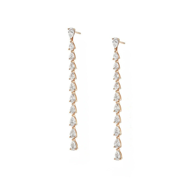 Water Drop Diamond Waterfall Earrings Rose Gold Pair by Logan Hollowell Jewelry