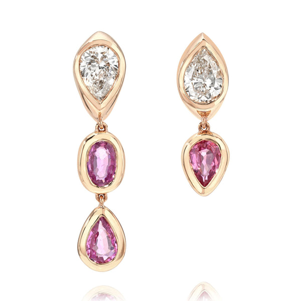 Stuggie Drop Earrings with Pink Sapphire and Diamond by Logan Hollowell Jewelry