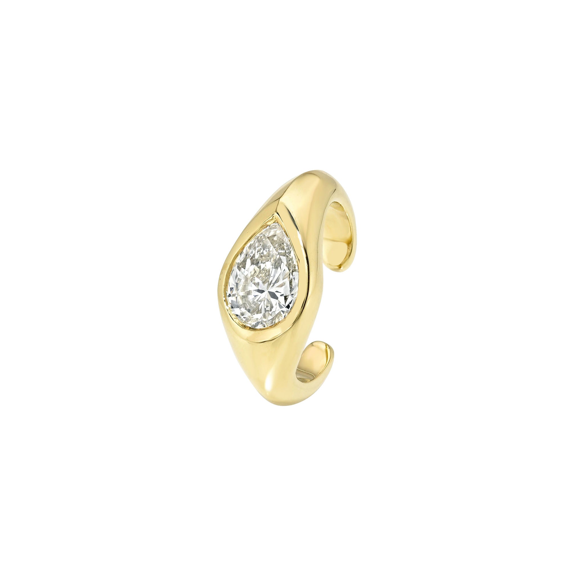 Diamond Water Drop Ear Cuff Yellow Gold by Logan Hollowell Jewelry