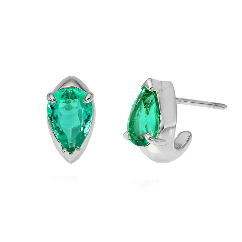 Colombian Emerald Reverse Water Drop Stuggies White Gold by Logan Hollowell Jewelry