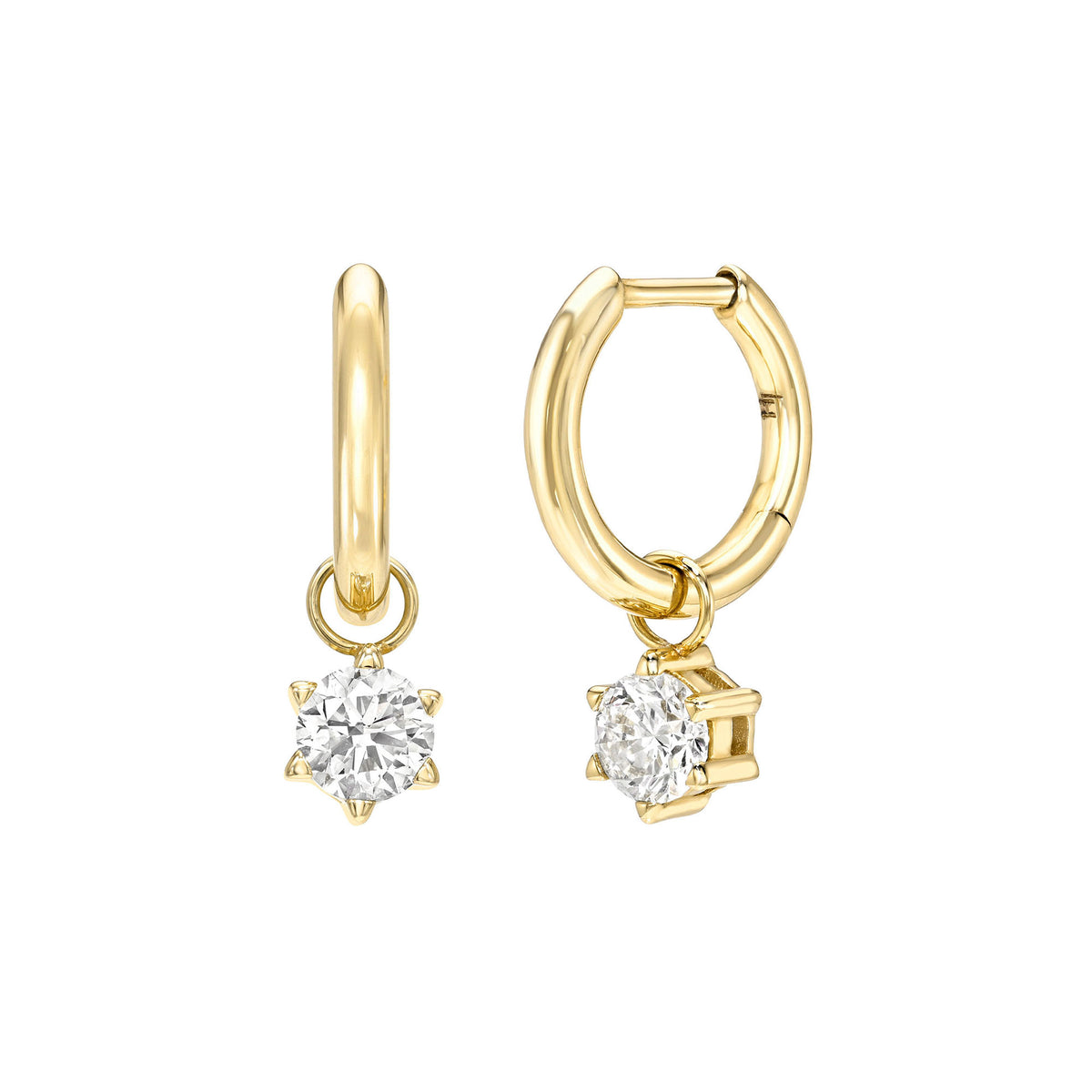 Solar Flare Diamond Drop Huggies Yellow Gold by Logan Hollowell Jewelry