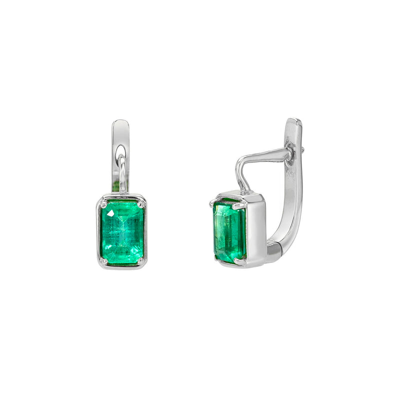 Emerald Drop Earrings White Gold by Logan Hollowell Jewelry