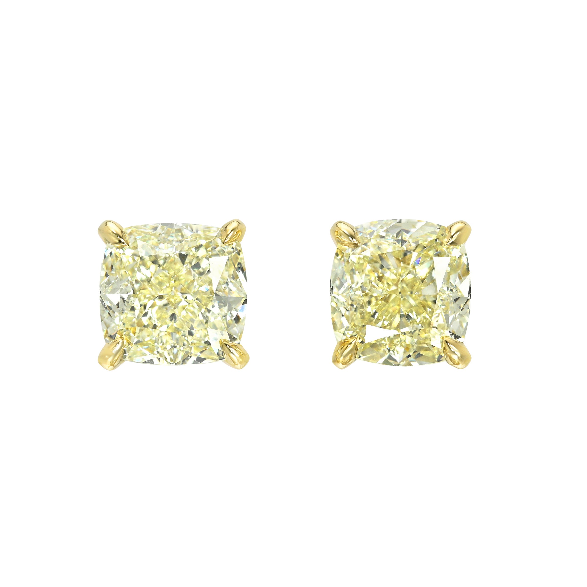 Yellow Diamond Cushion Martini Studs Yellow Gold by Logan Hollowell Jewelry