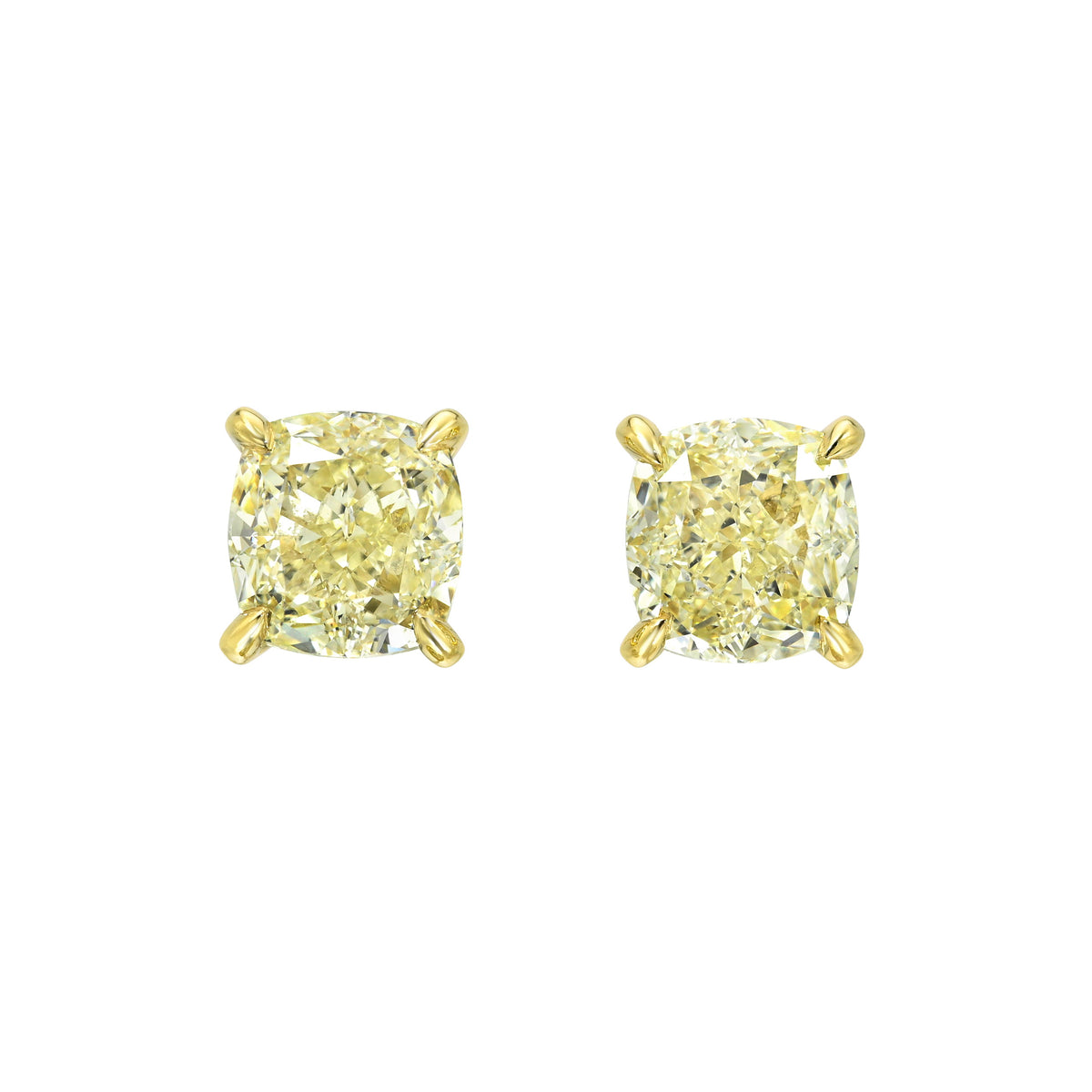 Medium Yellow Diamond Cushion Martini Studs Yellow Gold by Logan Hollowell Jewelry