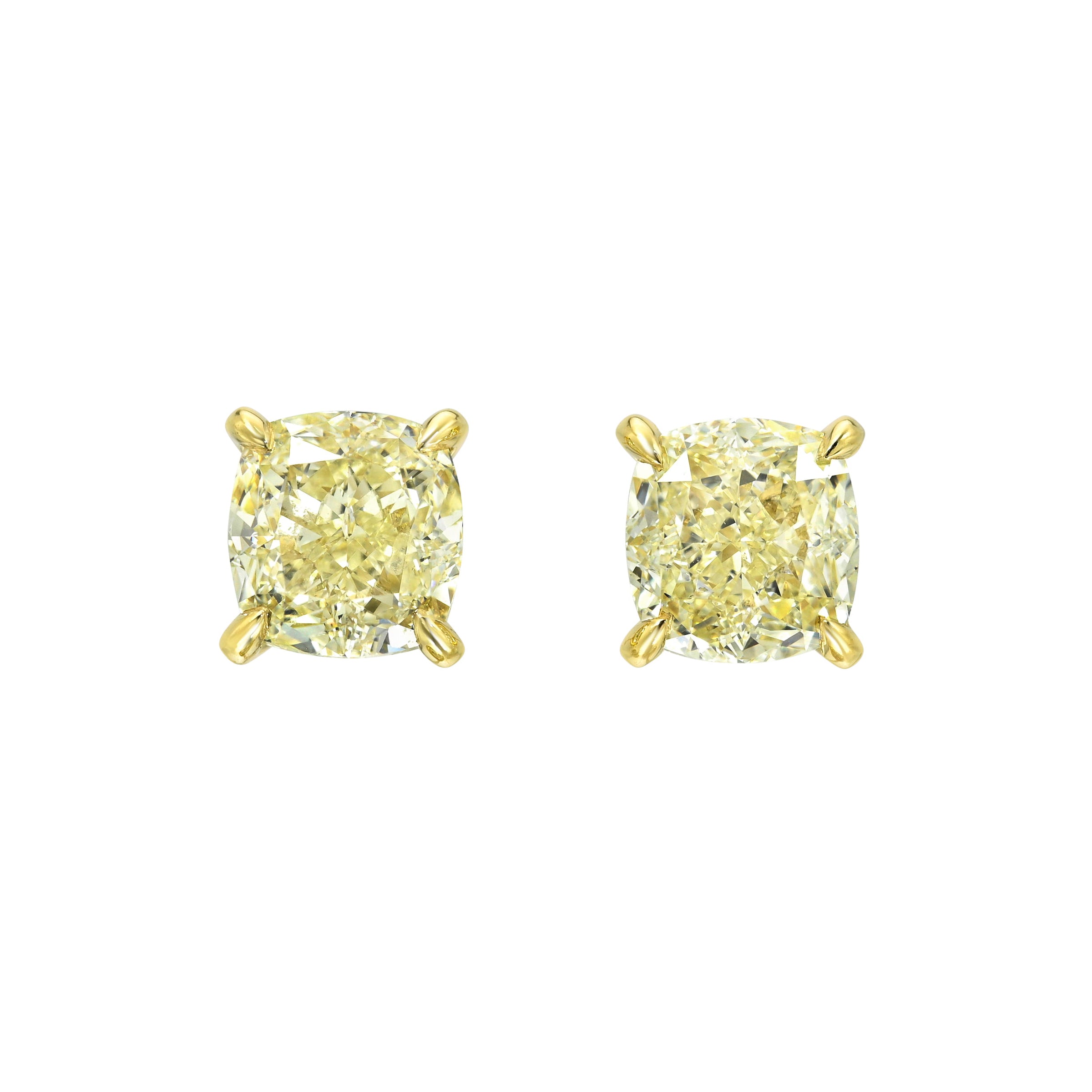 Medium Yellow Diamond Cushion Martini Studs Yellow Gold by Logan Hollowell Jewelry
