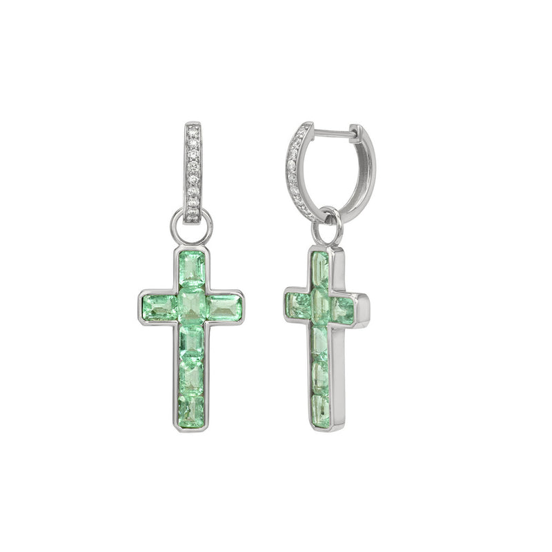 Emerald Faith Pave Diamond Hoop Earrings White Gold by Logan Hollowell Jewelry