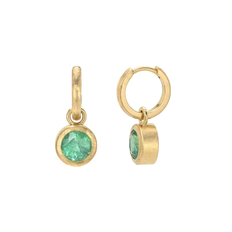 Orbit Drop Huggies Emerald Rose Gold by Logan Hollowell Jewelry