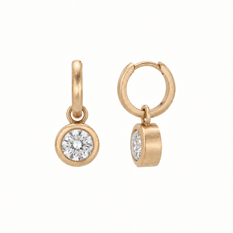 Orbit Drop Huggies Diamond Rose Gold by Logan Hollowell Jewelry