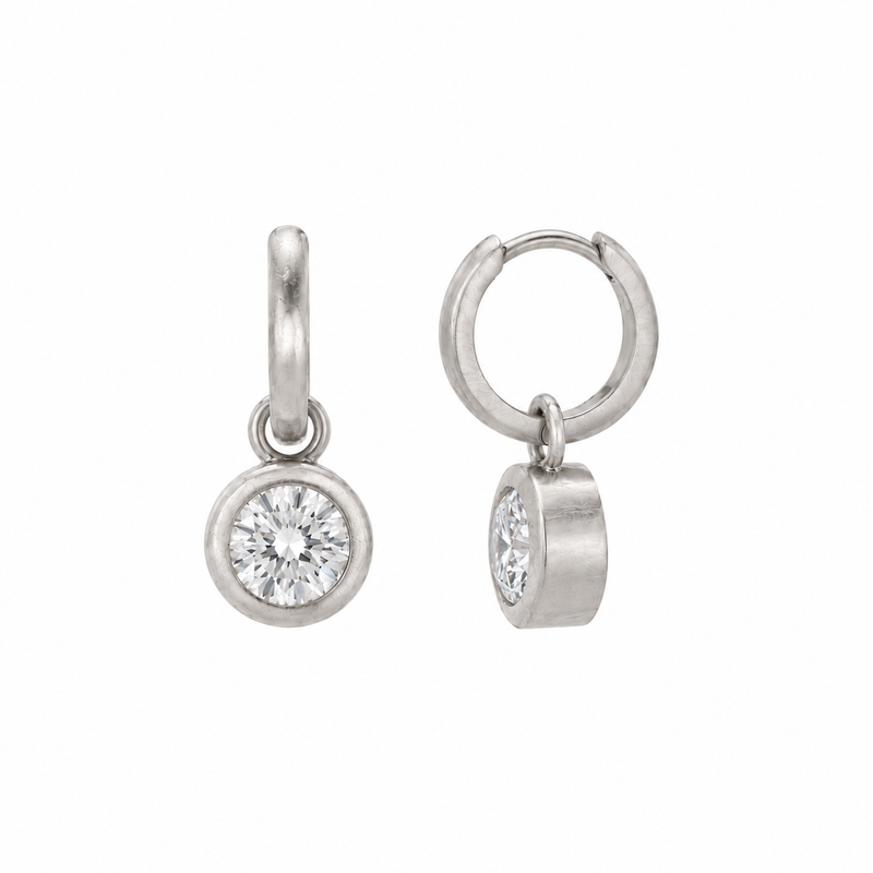 Orbit Drop Huggies Diamond White Gold by Logan Hollowell Jewelry