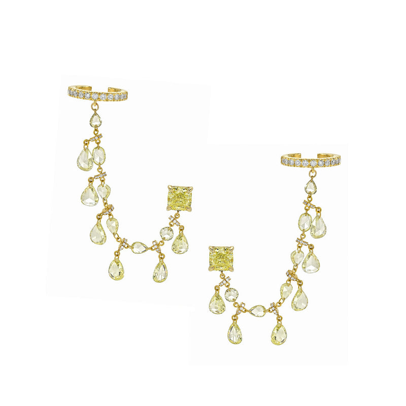 Eau de Rose Fancy Yellow Diamond Ear Cuffs Pair by Logan Hollowell Jewelry