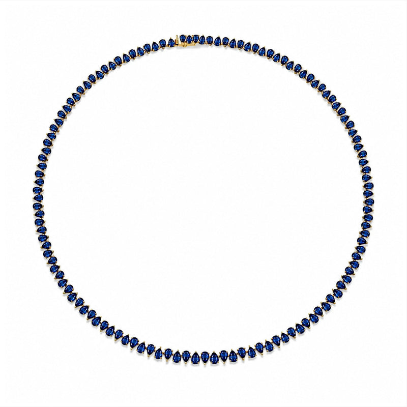 Petite Reverse Water Drop Blue Sapphire Tennis Necklace Yellow Gold by Logan Hollowell Jewelry