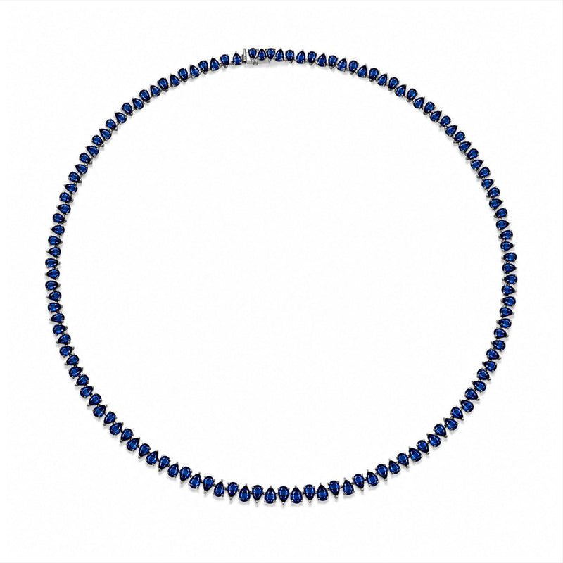 Petite Reverse Water Drop Blue Sapphire Tennis Necklace White Gold by Logan Hollowell Jewelry