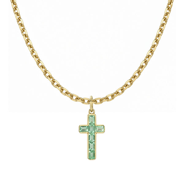 Emerald Channel Faith Pendant Full Necklace Yellow Gold by Logan Hollowell Jewelry