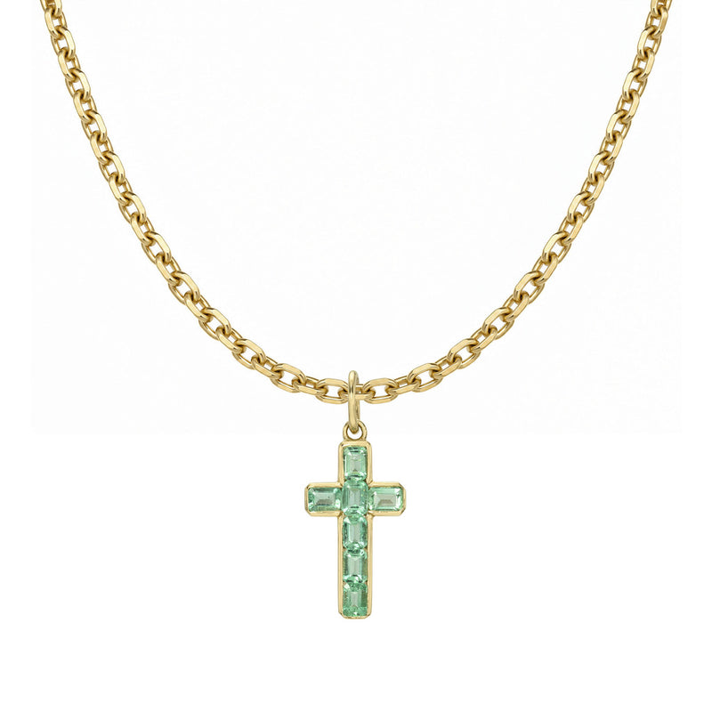 Emerald Channel Faith Pendant Full Necklace Yellow Gold by Logan Hollowell Jewelry