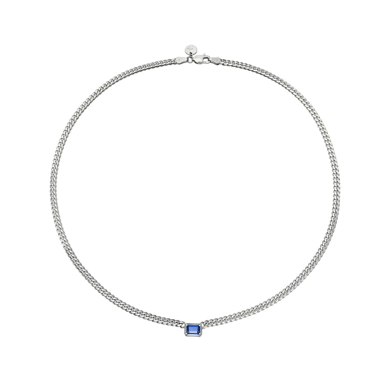 Emerald Cut Blue Sapphire Cuban Choker by Logan Hollowell Jewelry