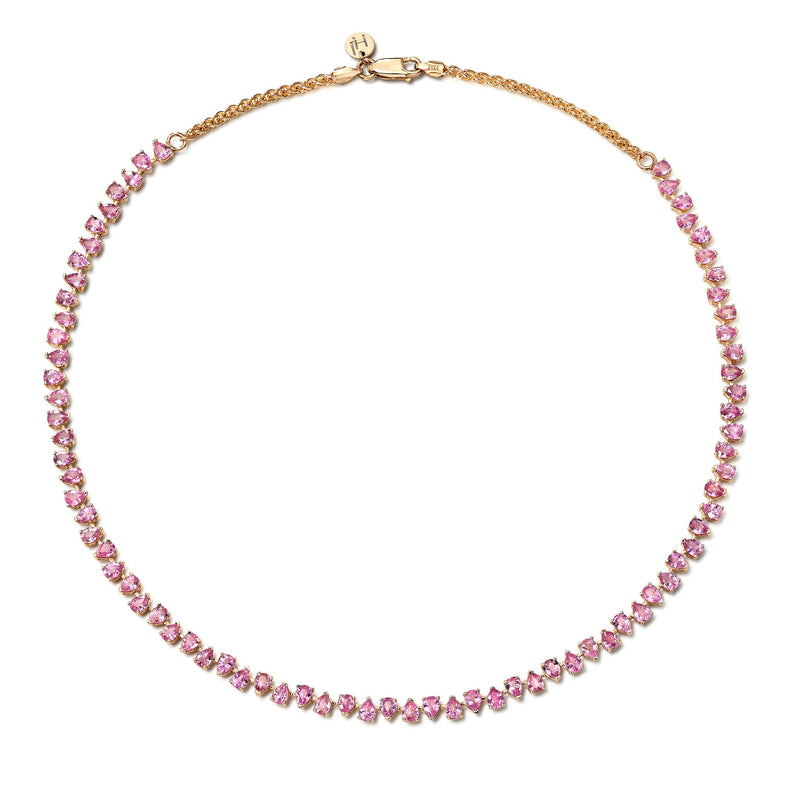 Petite Reverse Water Drop Pink Sapphire Tennis Necklace Rose Gold by Logan Hollowell Jewelry