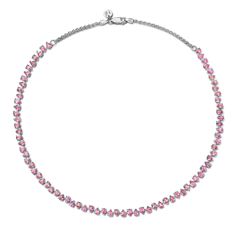 Petite Reverse Water Drop Pink Sapphire Tennis Necklace White Gold by Logan Hollowell Jewelry