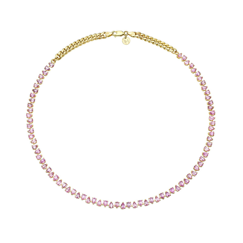 Reverse Water Drop Pink Sapphire Tennis Necklace Yellow Gold by Logan Hollowell Jewelry