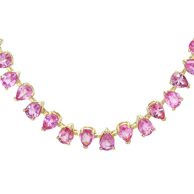 Reverse Water Drop Pink Sapphire Tennis Necklace by Logan Hollowell Jewelry