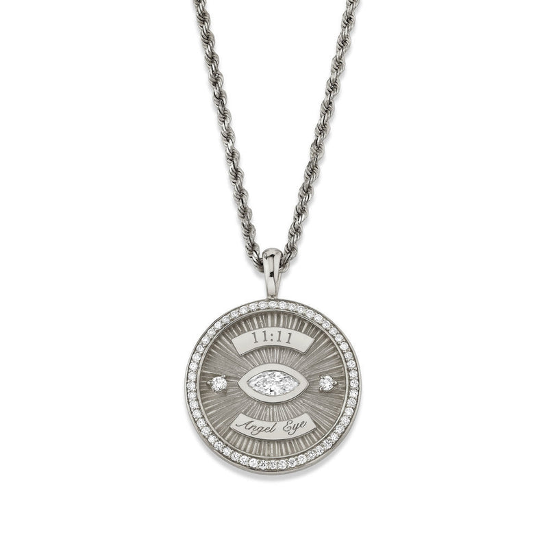 11:11 Angel Eye Coin Pendant White Gold 16" by Logan Hollowell Jewelry