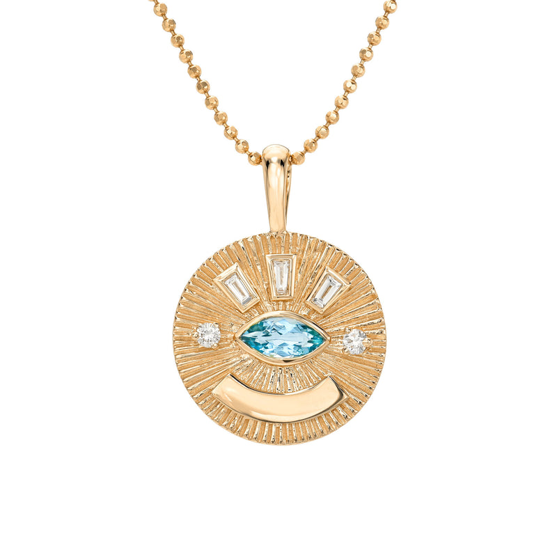 Medium Aquamarine Angel Eye Coin Necklace