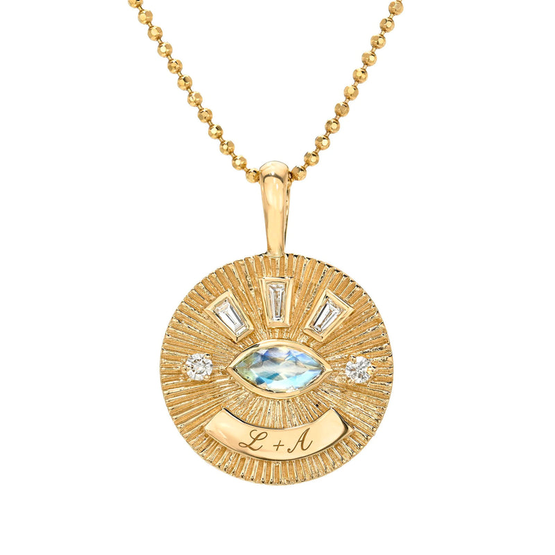 Medium Moonstone Angel Eye Coin Necklace Rose Gold by Logan Hollowell Jewelry