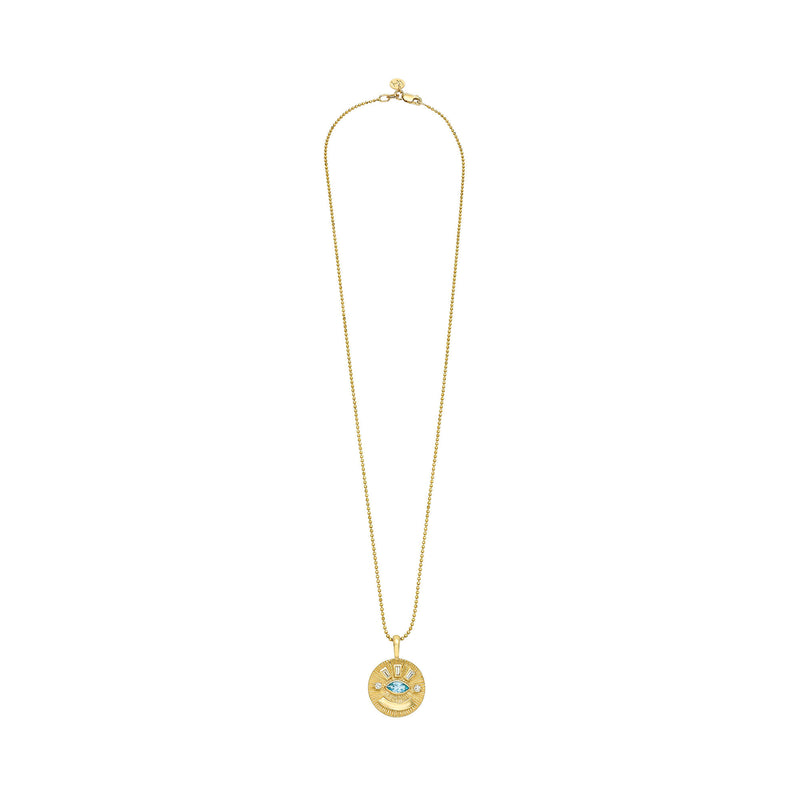 Medium Aquamarine Angel Eye Coin Necklace