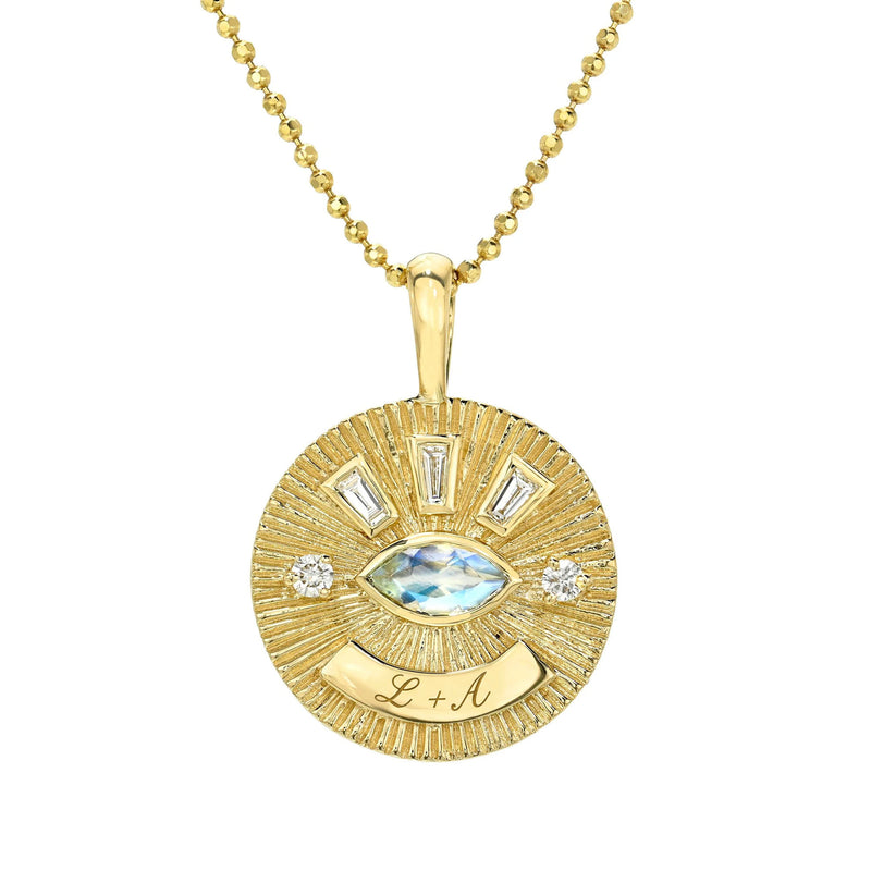 Medium Moonstone Angel Eye Coin Necklace Yellow Gold by Logan Hollowell Jewelry
