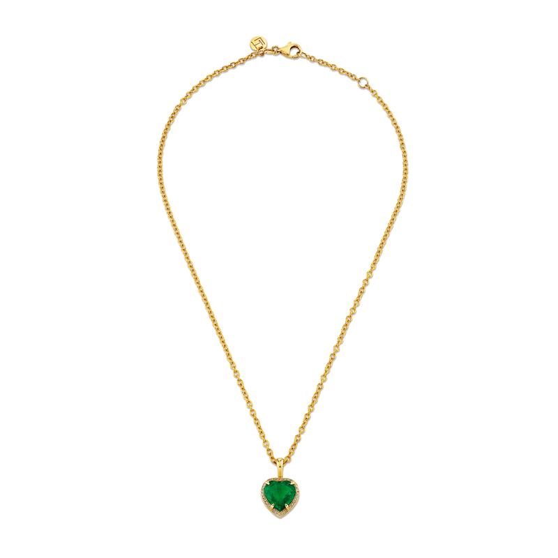 Heart Emerald Pendant with Full Pave Halo by Logan Hollowell Jewelry