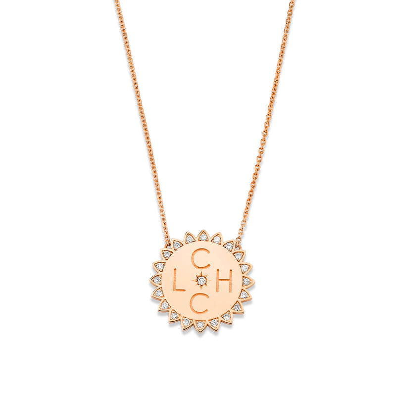 Custom Initials Medium "You Are My Sunshine" Necklace Rose Gold 4 by Logan Hollowell Jewelry