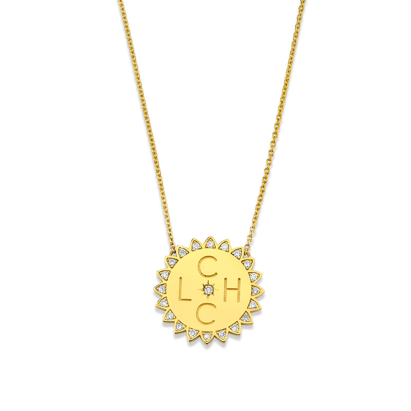 Custom Initials Medium "You Are My Sunshine" Necklace (L + H) Yellow Gold 4 by Logan Hollowell Jewelry