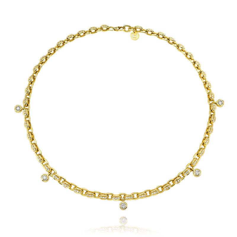 Classic Diamond Chain Gypsy Roma Choker Yellow Gold 14" by Logan Hollowell Jewelry